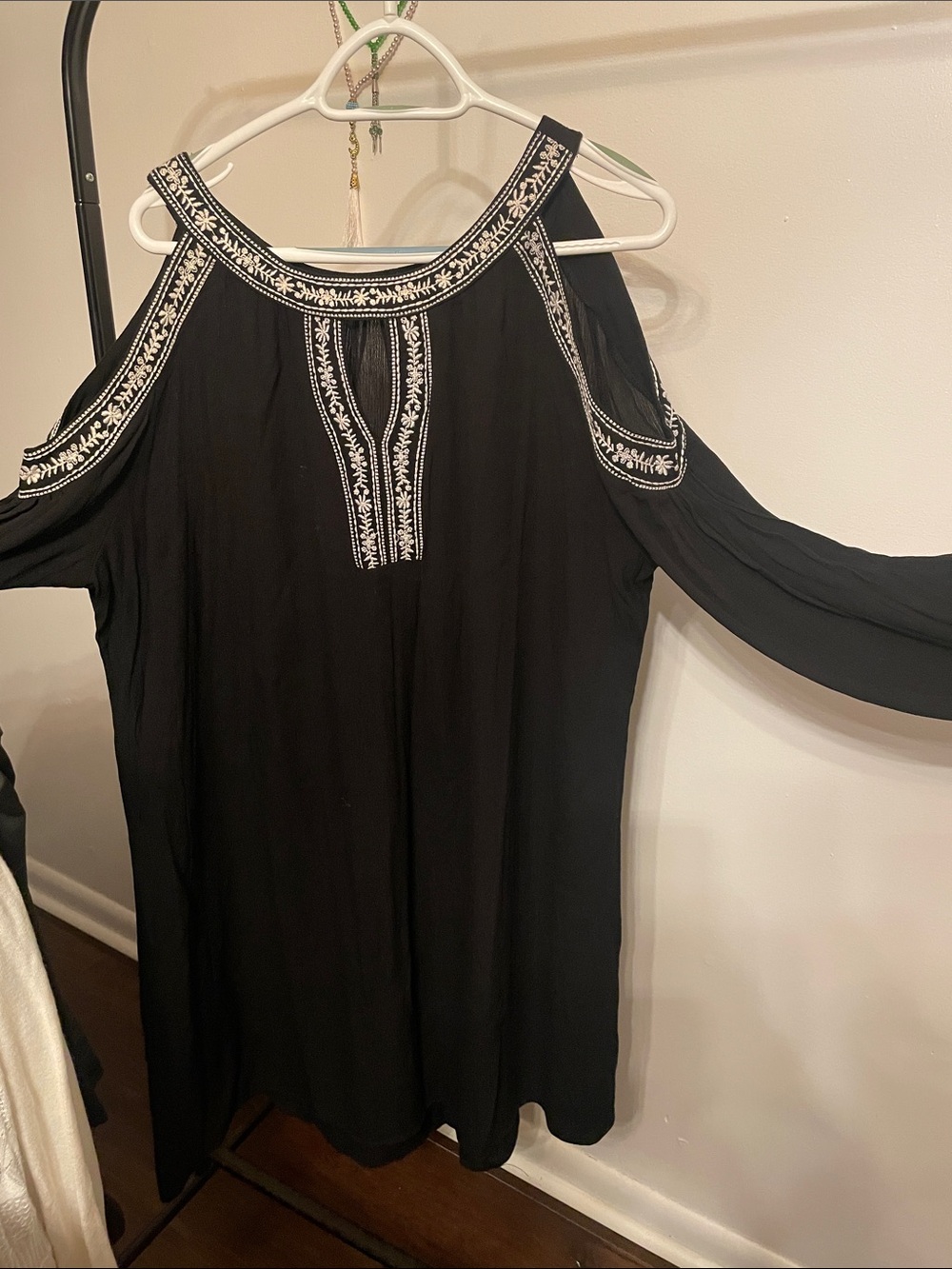 Embroidered Cold-Shoulder Black Dress Tunic
